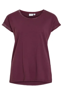 Vila T-Shirts-T-shirt de algodão orgânico com manga manga e glitter Roxo