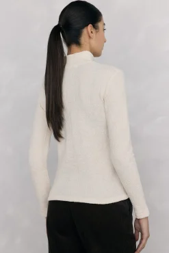 Pedro del Hierro T-Shirts-T-shirt de gola alta amassada Ecru