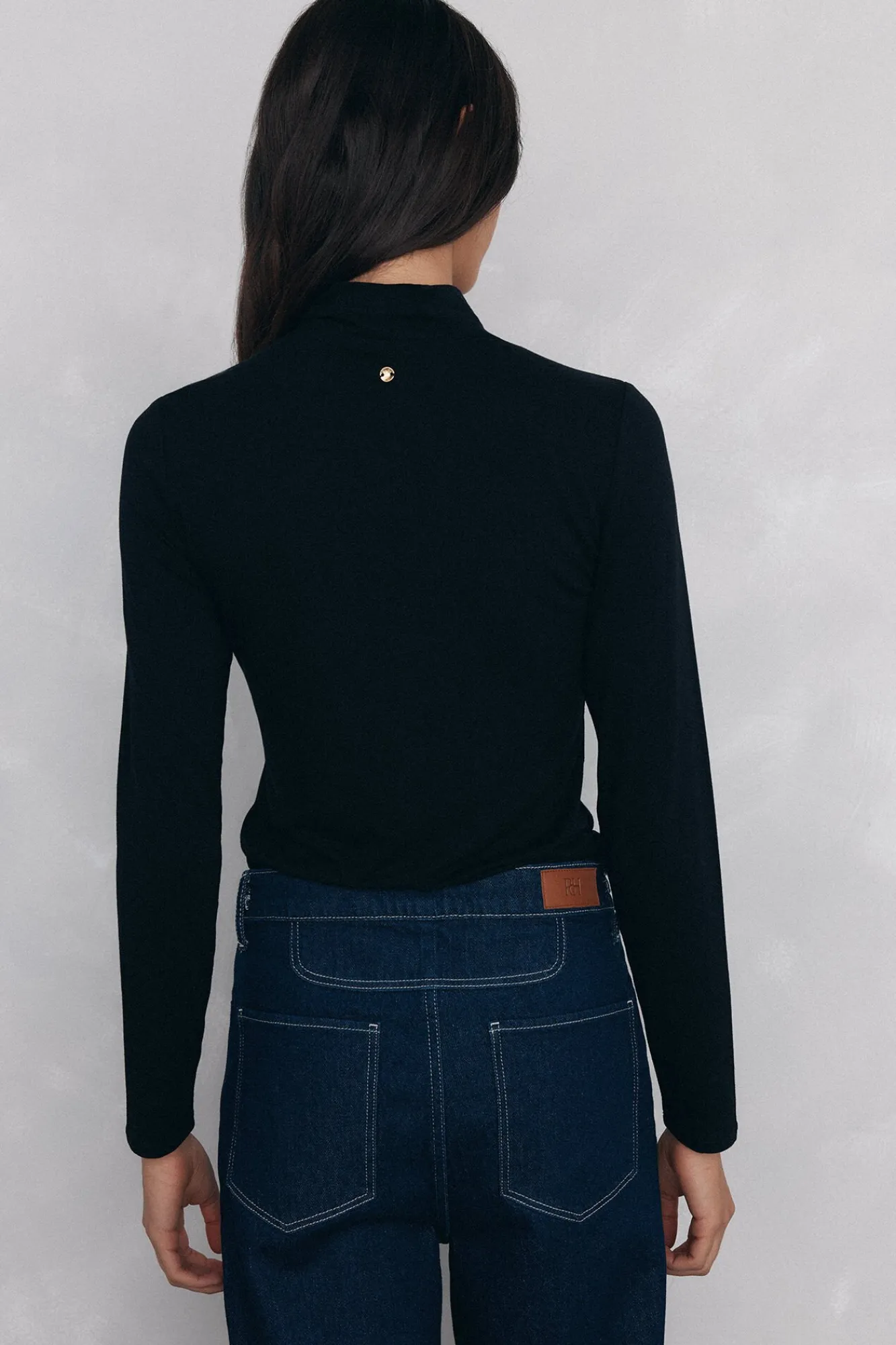 Pedro del Hierro T-Shirts-T-shirt de gola dobrada Preto