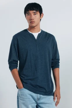 Springfield T-Shirts-T-shirt de gola padeiro manga com gola redonda azul