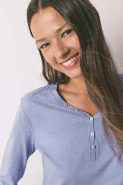 Women'secret T-Shirts-T-shirt de manga comprida em algodão escovado lilás rosa