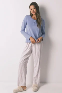 Women'secret T-Shirts-T-shirt de manga comprida em algodão escovado lilás rosa