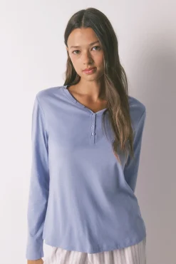 Women'secret T-Shirts-T-shirt de manga comprida em algodão escovado lilás rosa