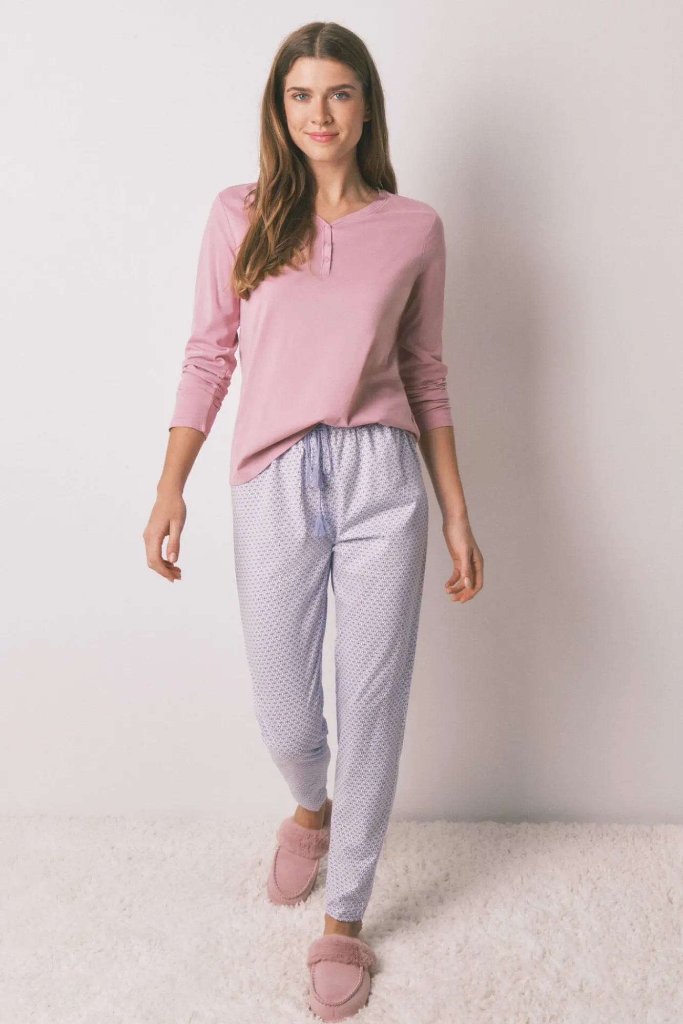 Women'secret T-Shirts-T-shirt de manga comprida de algodão escovado rosa