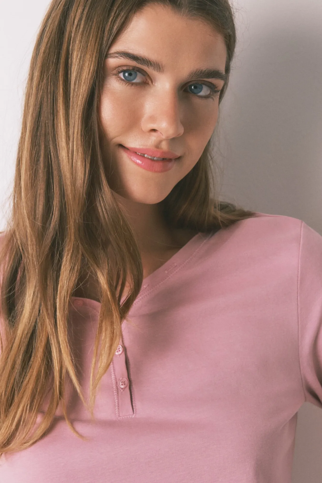 Women'secret T-Shirts-T-shirt de manga comprida de algodão escovado rosa