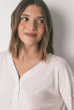 Women'secret T-Shirts-T-shirt de manga manga waffle marfim bege