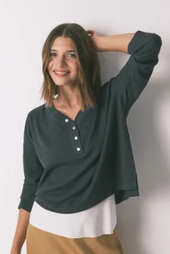 Women'secret T-Shirts-T-shirt de manga manga waffle cinza cinzento