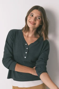 Women'secret T-Shirts-T-shirt de manga manga waffle cinza cinzento