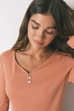 Women'secret T-Shirts-T-shirt de padeiro de algodão marrom vermelho