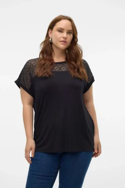 Vero Moda Curve T-Shirts-T-shirt de renda plus size Preto