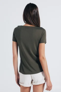 Springfield T-Shirts-T-shirt decote crochet Caqui escuro