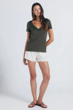 Springfield T-Shirts-T-shirt decote crochet Caqui escuro