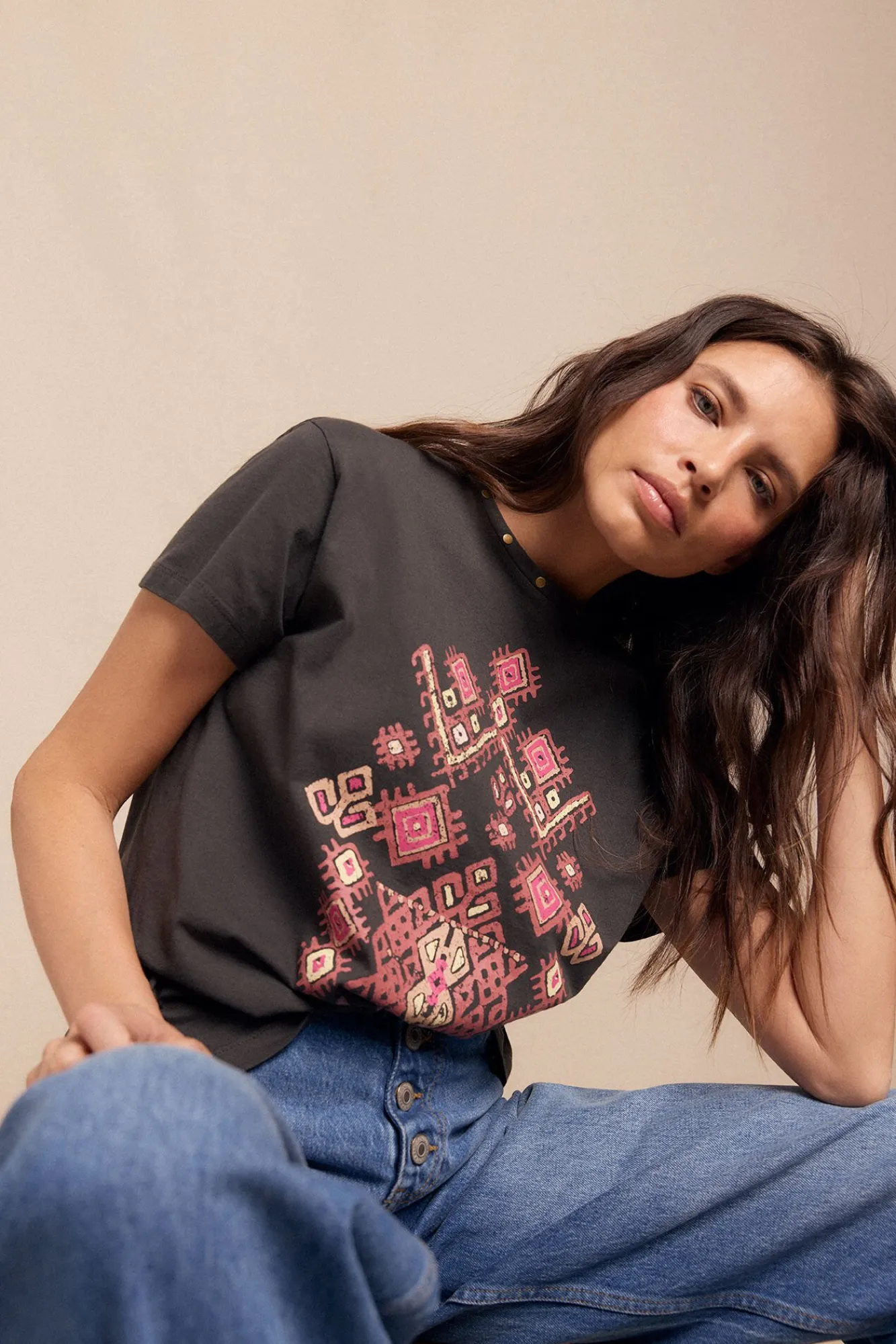 Slowlove T-Shirts-T-shirt estampada Cinzento