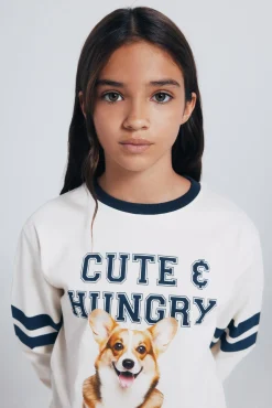 Springfield Kids T-Shirts-T-shirt feminina de manga comprida Varsity Dog branco