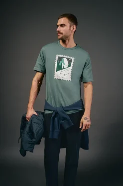 OOTO T-Shirts-T-shirt gráfica lavada Azul