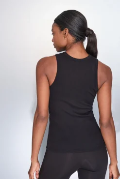 Dash and Stars T-Shirts-T-shirt halter de algodão canelado preto