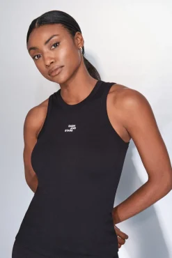 Dash and Stars T-Shirts-T-shirt halter de algodão canelado preto