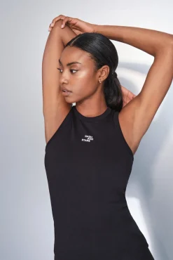 Dash and Stars T-Shirts-T-shirt halter de algodão canelado preto