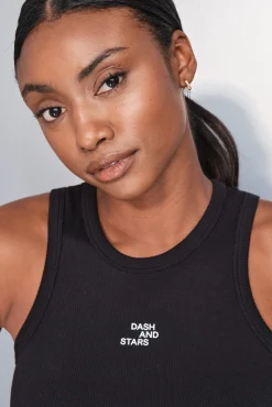 Dash and Stars T-Shirts-T-shirt halter de algodão canelado preto