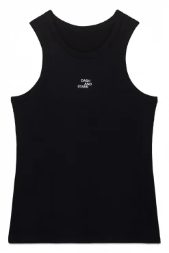 Dash and Stars T-Shirts-T-shirt halter de algodão canelado preto