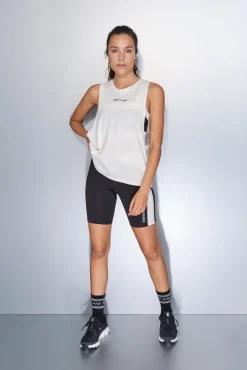 Dash and Stars T-Shirts-T-shirt halter sem mangas de algodão branco beige