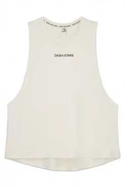 Dash and Stars T-Shirts-T-shirt halter sem mangas de algodão branco beige