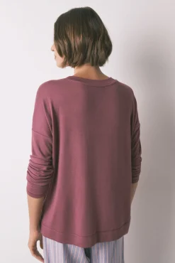 Women'secret T-Shirts-T-shirt larga de manga manga cor vinho vermelho