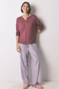 Women'secret T-Shirts-T-shirt larga de manga manga cor vinho vermelho