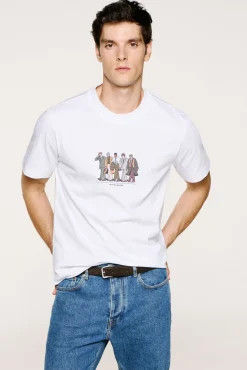 Selected T-Shirts-T-shirt manga com estampa 100% algodão orgânico Branco