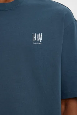 Selected T-Shirts-T-shirt manga com estampado contrastante Azul