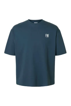 Selected T-Shirts-T-shirt manga com estampado contrastante Azul