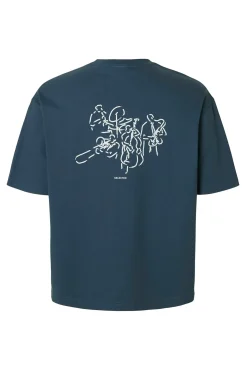 Selected T-Shirts-T-shirt manga com estampado contrastante Azul