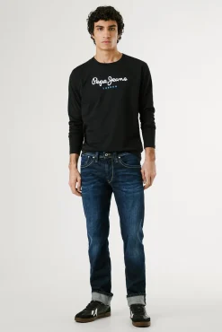 Pepe Jeans T-Shirts-T-shirt manga comprida preto