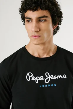 Pepe Jeans T-Shirts-T-shirt manga comprida preto