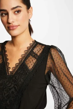 Morgan T-Shirts-T-shirt manga comprida com plumas Preto