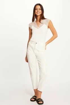 Morgan T-Shirts-T-shirt manga curta com renda Branco