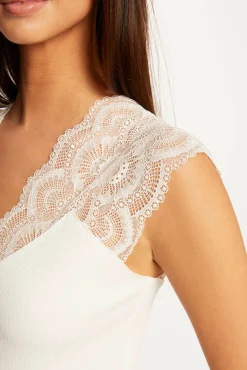 Morgan T-Shirts-T-shirt manga curta com renda Branco