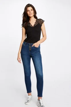 Morgan T-Shirts-T-shirt manga curta com renda Preto