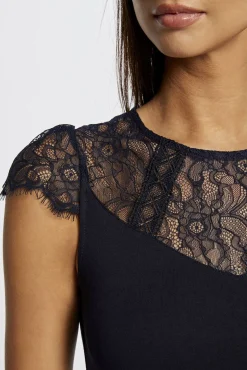 Morgan T-Shirts-T-shirt manga curta com renda Azul