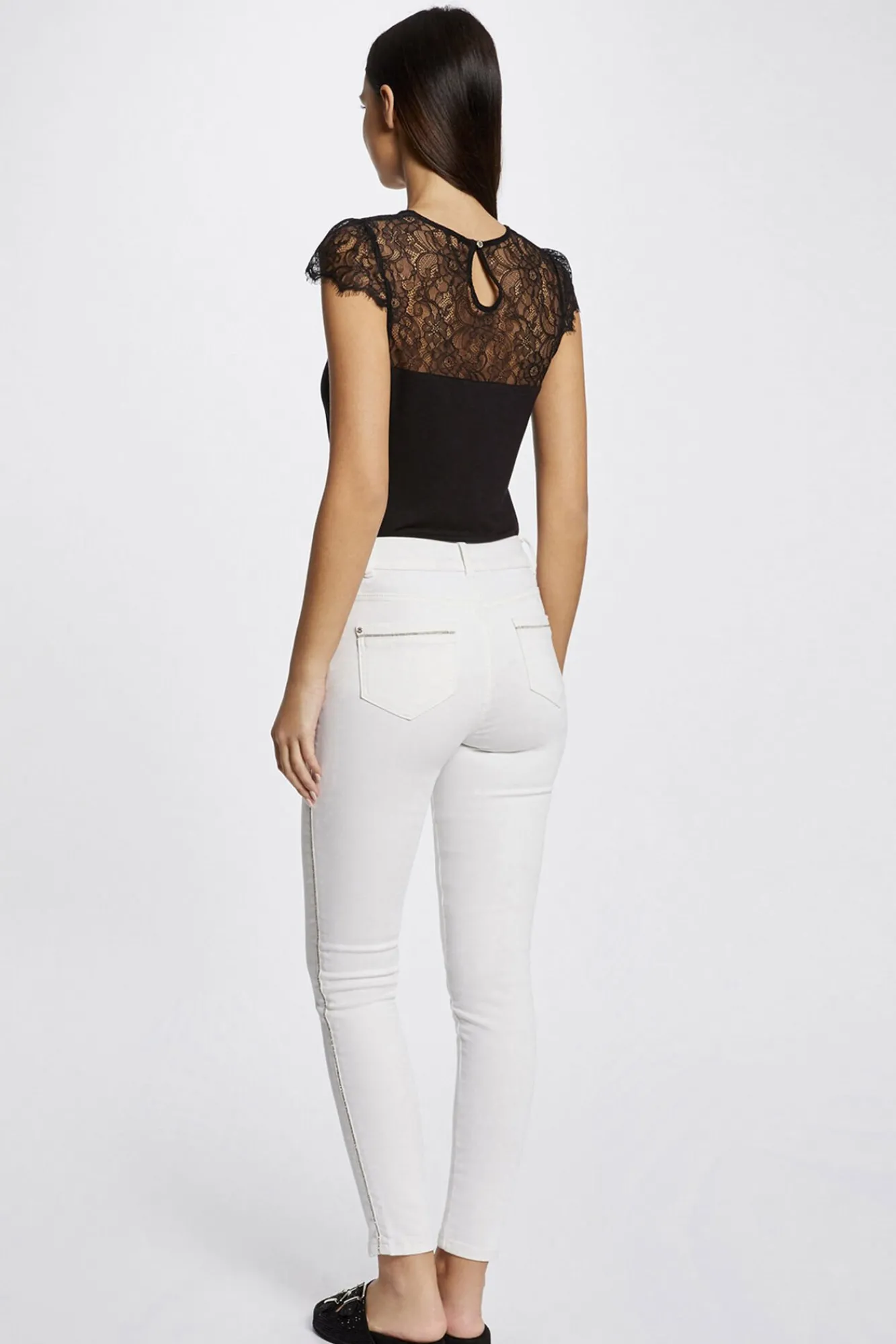 Morgan T-Shirts-T-shirt manga curta com renda Preto