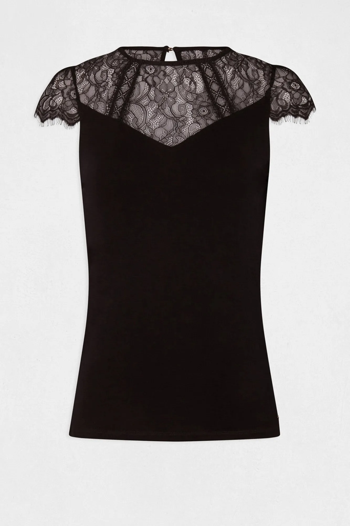 Morgan T-Shirts-T-shirt manga curta com renda Preto