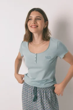 Women'secret T-Shirts-T-shirt manga curta de algodão verde