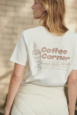 Dash and Stars T-Shirts-T-shirt manga de algodão manga curta beige