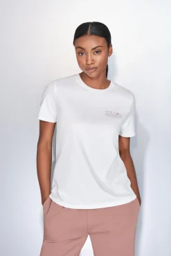 Dash and Stars T-Shirts-T-shirt manga de algodão manga curta beige