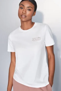 Dash and Stars T-Shirts-T-shirt manga de algodão manga curta beige