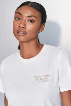 Dash and Stars T-Shirts-T-shirt manga de algodão manga curta beige