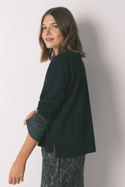 Women'secret T-Shirts-T-shirt preta de manga comprida waffle preto