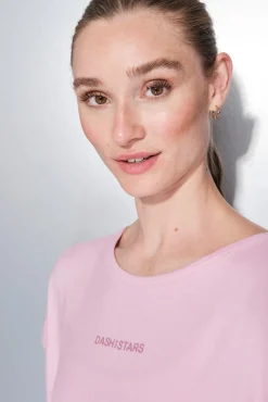 Dash and Stars T-Shirts-T-shirt de tecido extrassuave rosa