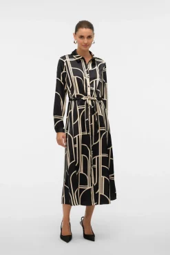 Vero Moda Vestidos-vestido camisa de cetim 7/8 Preto
