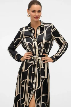 Vero Moda Vestidos-vestido camisa de cetim 7/8 Preto